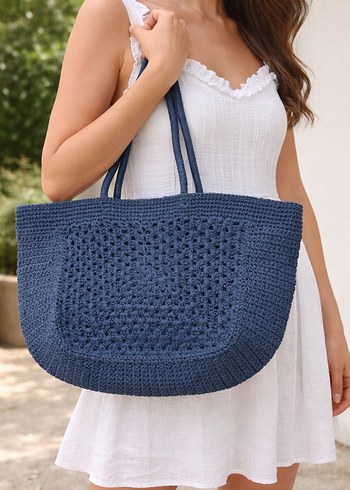 Navy Örgü Kadın Bohem Çanta - Görsel 3