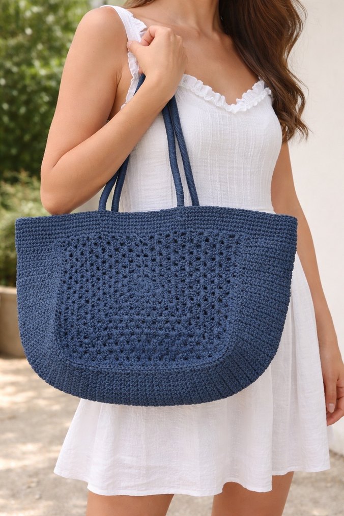 Navy Örgü Kadın Bohem Çanta - Görsel 3
