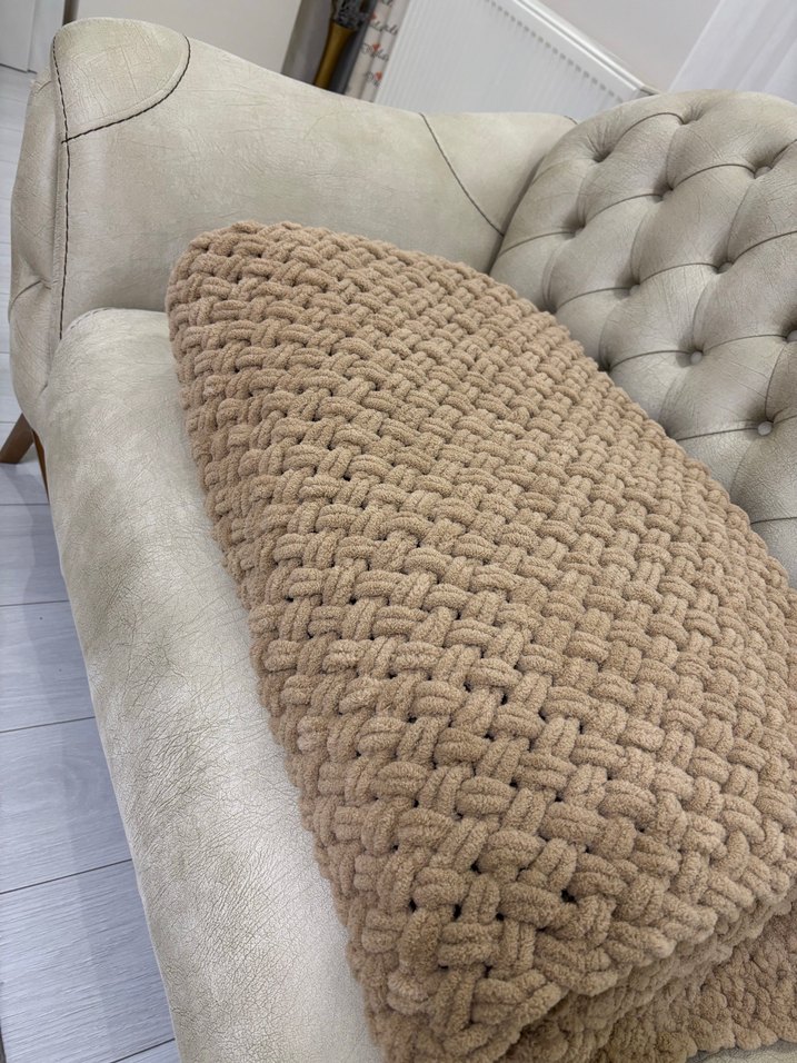 Bej Örgü tek kişilik Battaniye - Görsel 3