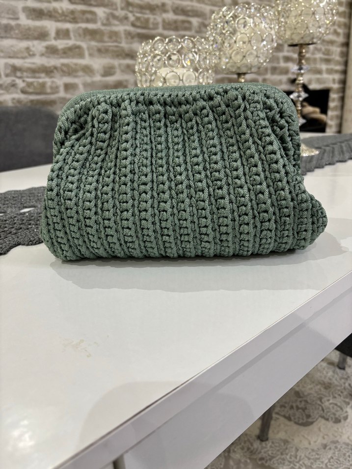 Mint yeşili Örgü Kadın Clutch Çanta - Görsel 2