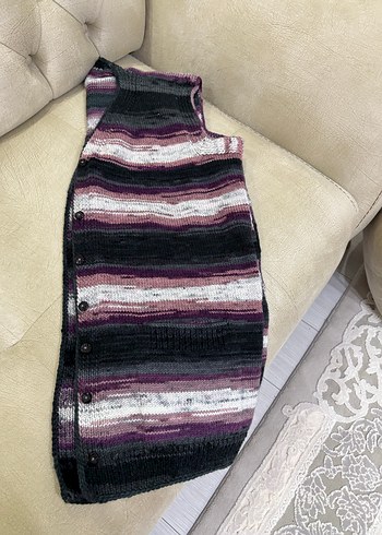 Uzun Örme Kadın Yelek, Bağcıklı Desen, Salaş - Görsel 2