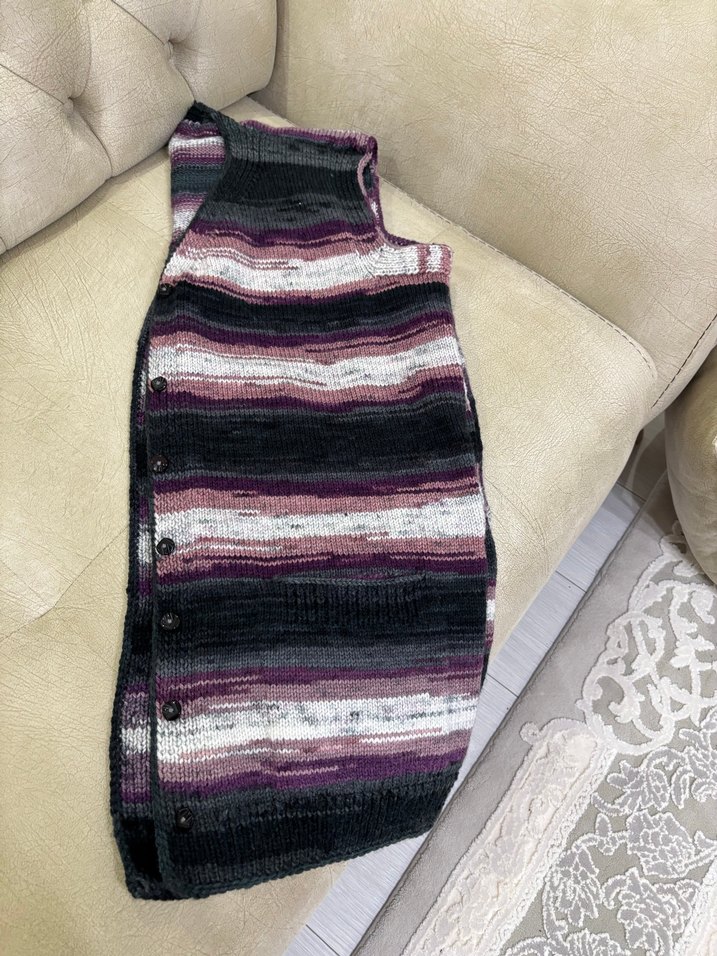 Uzun Örme Kadın Yelek, Bağcıklı Desen, Salaş - Görsel 2