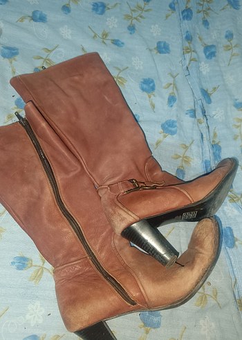 Kahverengi Süet İnce Topuklu Diz Boyu Bot - Görsel 2