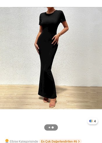 Siyah Uzun Kesim Kısa Kollu Elbise - Görsel 3