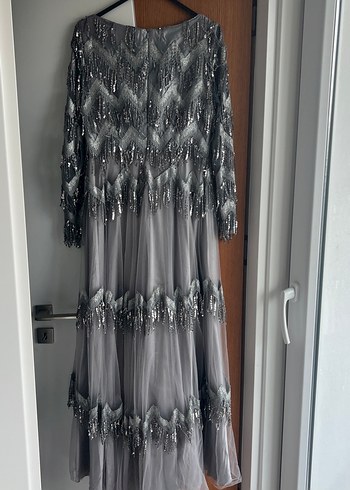 Altın Renk Parlak Drapeli Uzun Abiye Elbise - Görsel 3