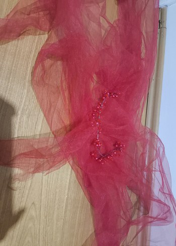 Kırmızı 3D Dantelli Abiye / Kınalık  36 Beden - Görsel 4