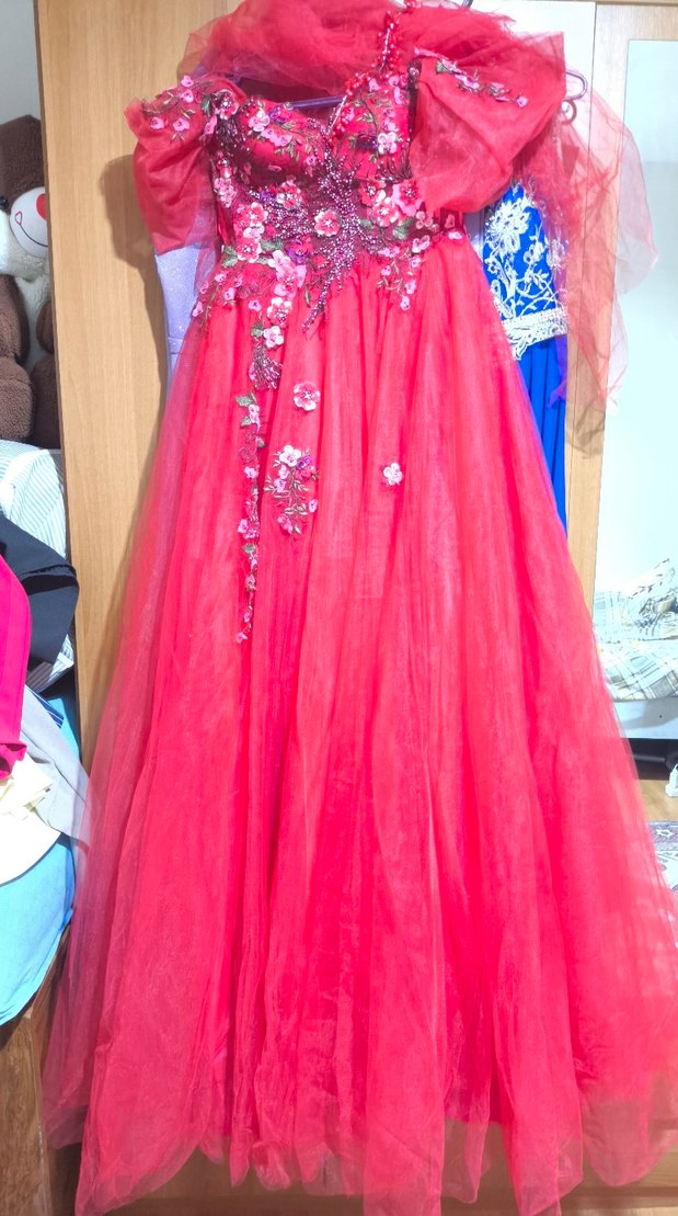 Kırmızı 3D Dantelli Abiye / Kınalık  36 Beden - Görsel 5