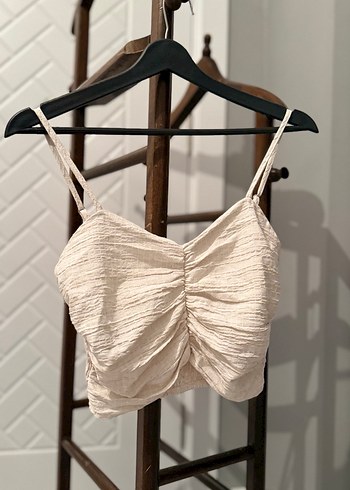 Bej Kadın Keten Pliseli Mini Büstiyer - Görsel 2