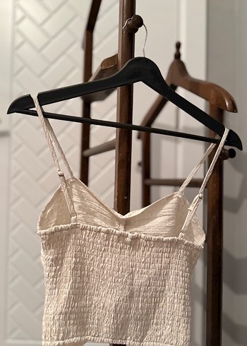 Bej Kadın Keten Pliseli Mini Büstiyer - Görsel 3