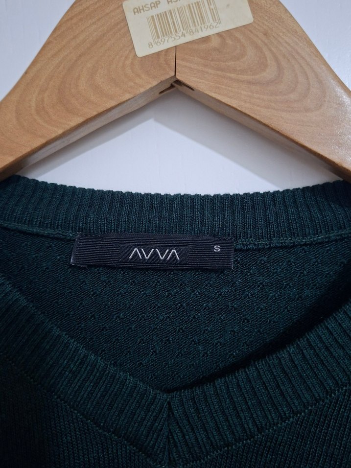 avva Erkek Koyu Yeşil V Yaka Yün Kazak - Görsel 2