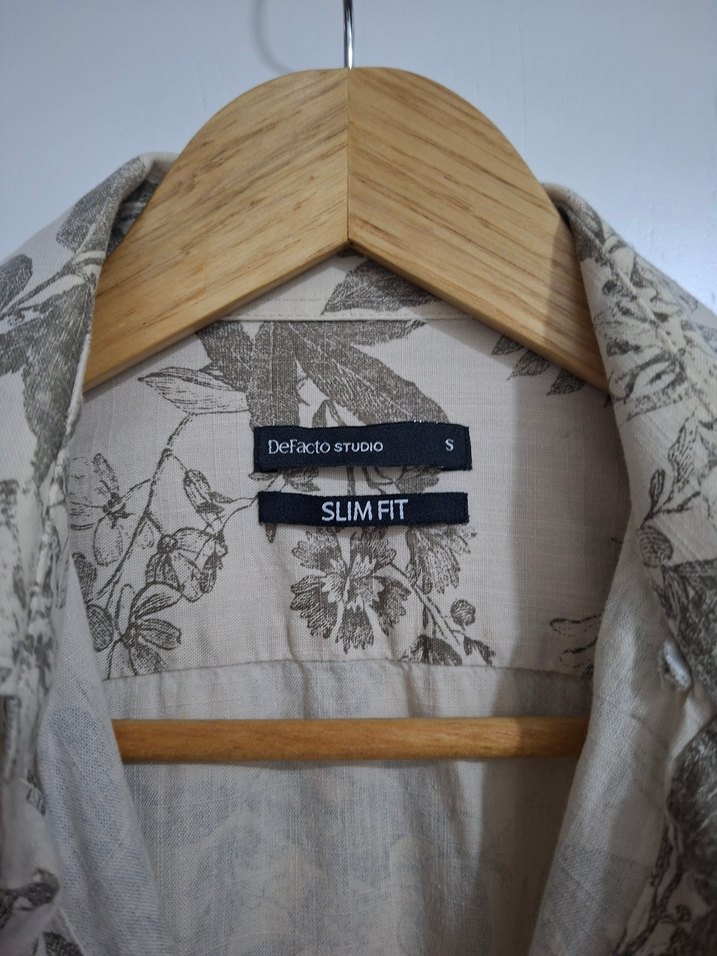 Bej Desenli Erkek Keten Gömlek - Görsel 2