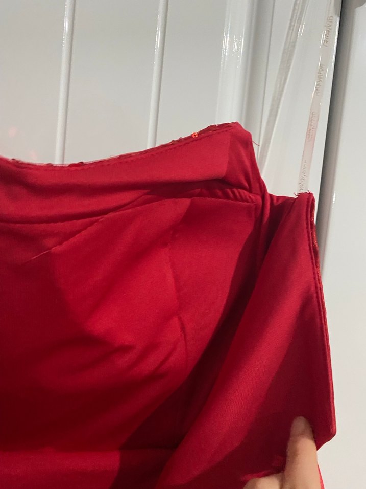 Kırmızı  Uzun Straplez Saten Yırtmaçlı Abiye Elbise - Görsel 4