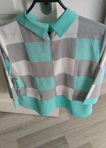 Turkuaz Ekose Desenli Hamile Gömleği - Görsel 3