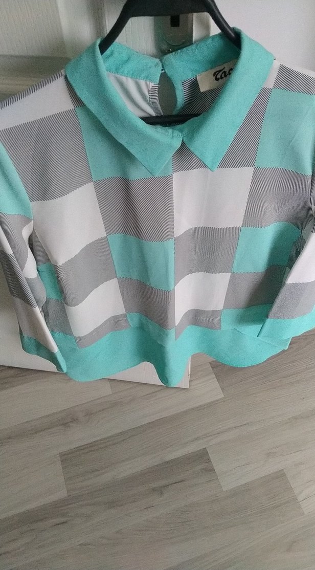 Turkuaz Ekose Desenli Hamile Gömleği - Görsel 2