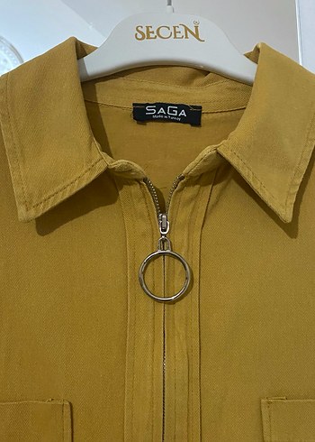 Sarı fermuarlı salaş kadın ceket, hırka - Görsel 2