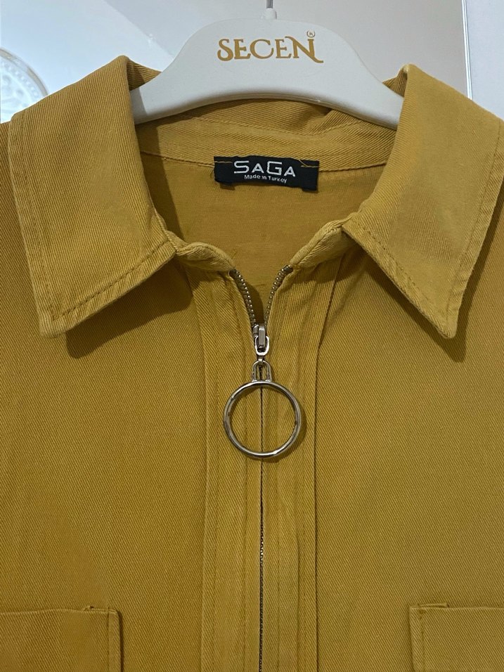 Sarı fermuarlı salaş kadın ceket, hırka - Görsel 2