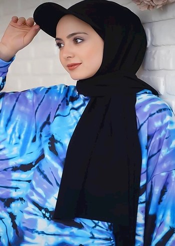 Lacivert kendinden şapkalı hazır şal - Görsel 2