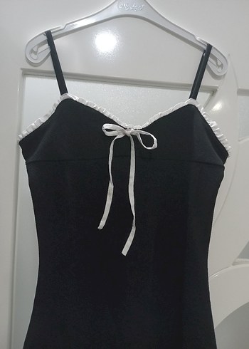 Diğer Siyah Dantelli İnce Askılı Mini Elbise