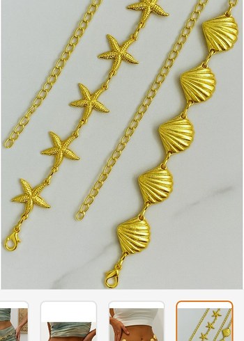 Altın Renk Deniz Yıldızı ve Deniz Kabuğu Vücut Zinciri - Görsel 5