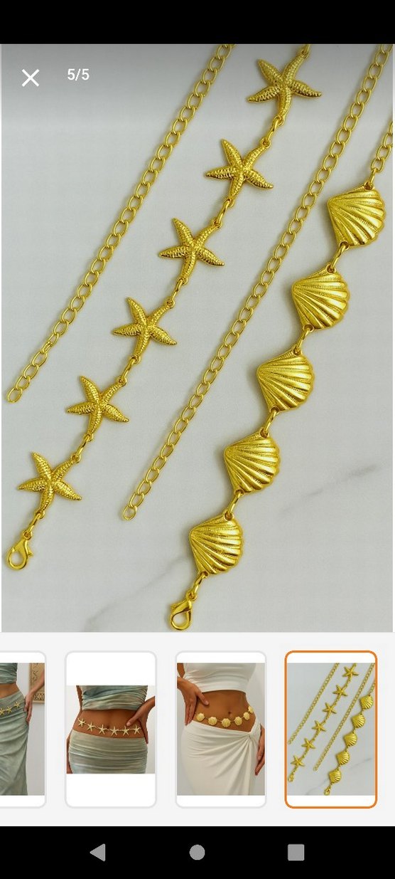 Altın Renk Deniz Yıldızı ve Deniz Kabuğu Vücut Zinciri - Görsel 5
