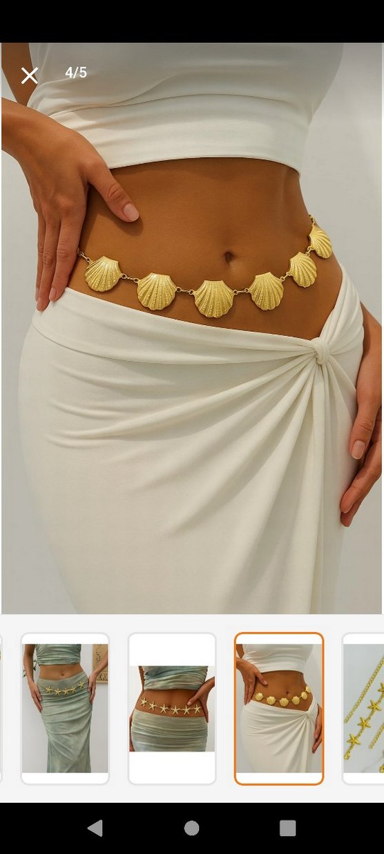 Altın Renk Deniz Yıldızı ve Deniz Kabuğu Vücut Zinciri - Görsel 4