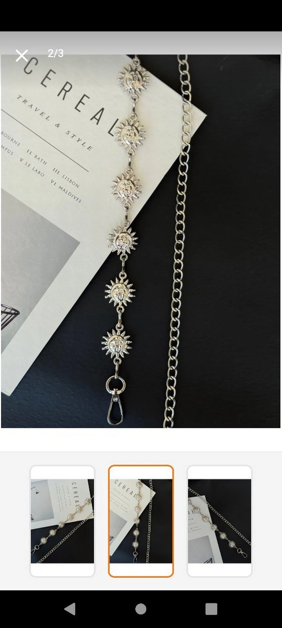 İşlemeli Güneş Desenli Gümüş Rengi Vücut Zinciri - Görsel 2