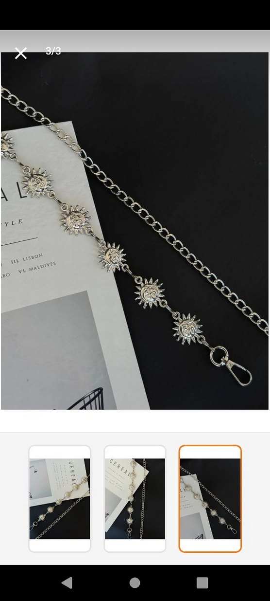 İşlemeli Güneş Desenli Gümüş Rengi Vücut Zinciri - Görsel 3