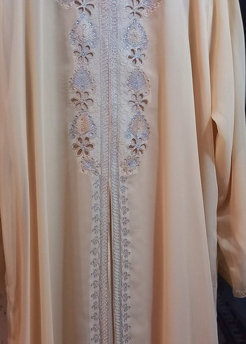 Bej Nakışlı Kadın Uzun Elbise - Görsel 2