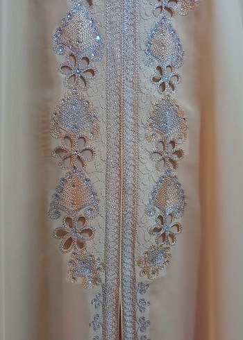 Bej Nakışlı Kadın Uzun Elbise - Görsel 3