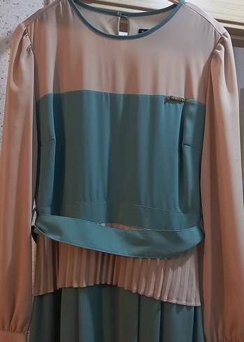 Turkuaz Pilili Uzun Kadın Elbise özel günler için - Görsel 2