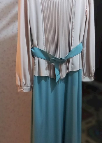 Turkuaz Pilili Uzun Kadın Elbise özel günler için - Görsel 3