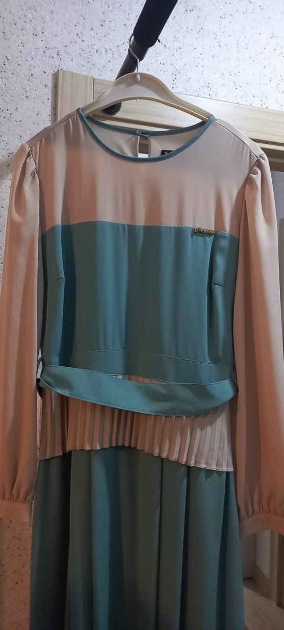 Turkuaz Pilili Uzun Kadın Elbise özel günler için - Görsel 2