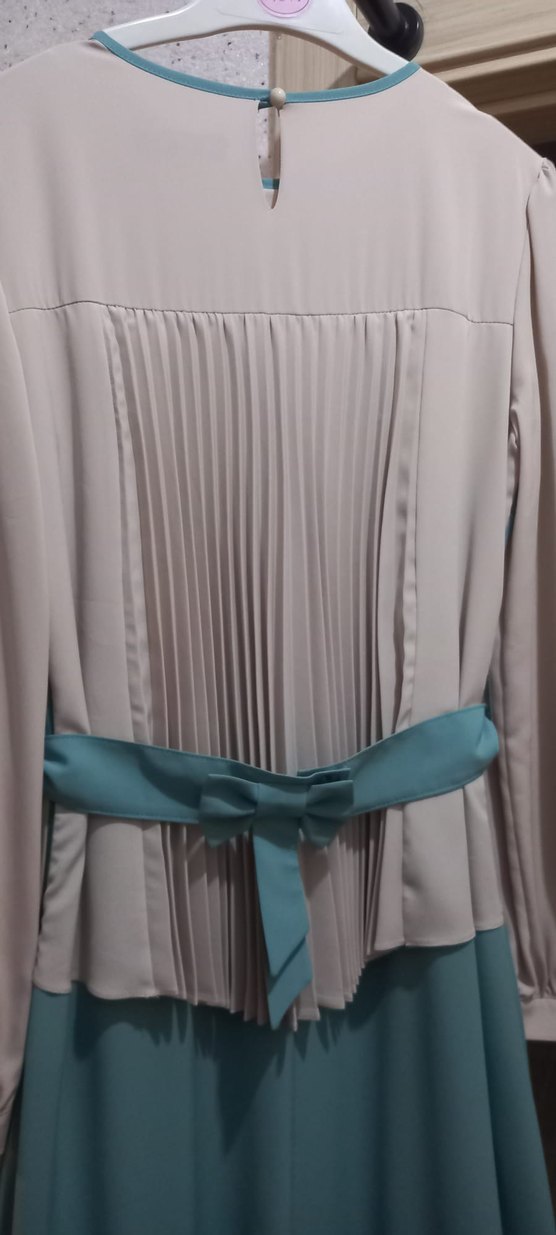 Turkuaz Pilili Uzun Kadın Elbise özel günler için - Görsel 4