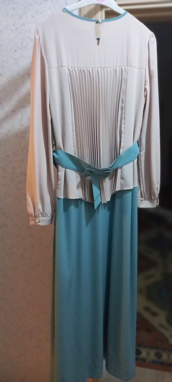 Turkuaz Pilili Uzun Kadın Elbise özel günler için - Görsel 3