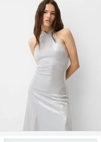 Parlak gümüşMidi Abiye Elbise - Görsel 2