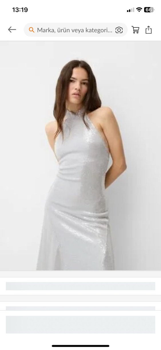 Parlak gümüşMidi Abiye Elbise - Görsel 2