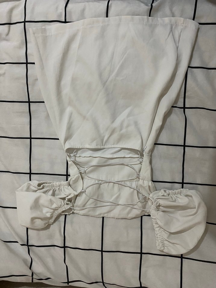 Beyaz Midi Mini Gelinlik, Kayık Yaka, Strappy Kol - Görsel 4