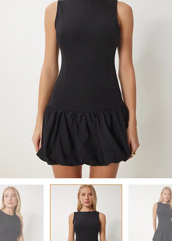 Siyah Deri Straplez Mini Elbise - Görsel 3