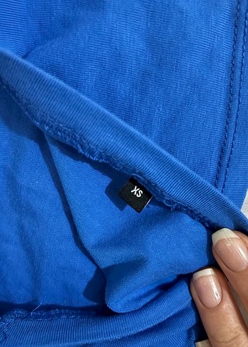 Kadın Mavi Kısa Kollu Tek Renk Tişört - Görsel 3