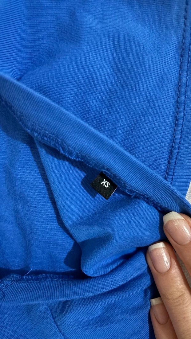 Kadın Mavi Kısa Kollu Tek Renk Tişört - Görsel 3