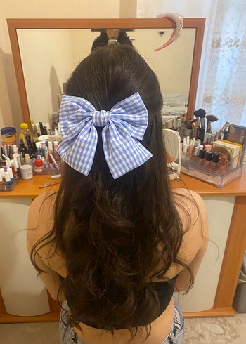 Mavi Ekose Pamuk Fiyonk - Görsel 2