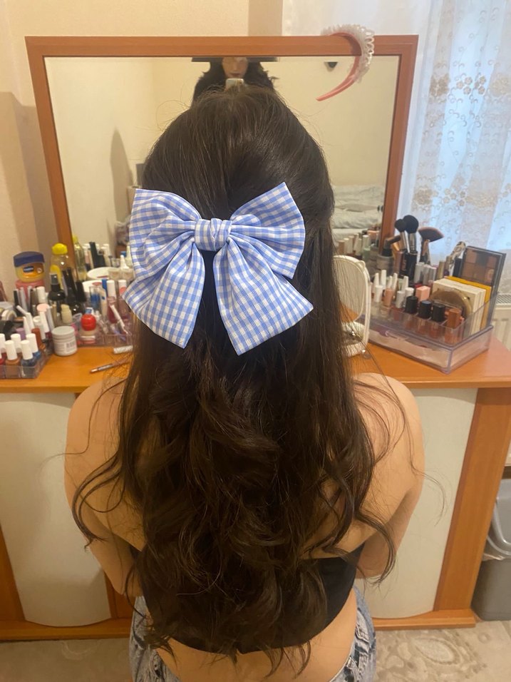 Mavi Ekose Pamuk Fiyonk - Görsel 2