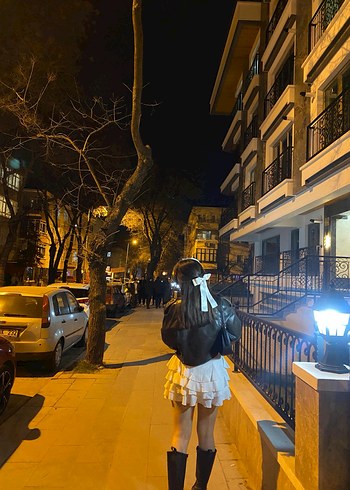 La sarta Kadın Beyaz Keten Fırfırlı Mini Etek - Görsel 2