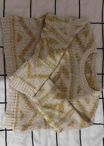 Bohem Tarzı Sarı Gri Örgü Kadın Kazak - Görsel 2