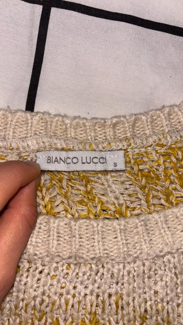 Bohem Tarzı Sarı Gri Örgü Kadın Kazak - Görsel 4