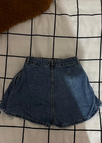 Kadın Mavi Pileli Mini Denim Şort - Görsel 3