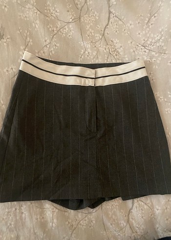 Gri Çizgili Mini Kot Etek - Görsel 2