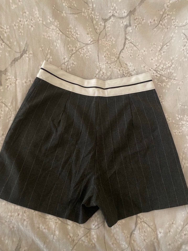 Gri Çizgili Mini Kot Etek - Görsel 5