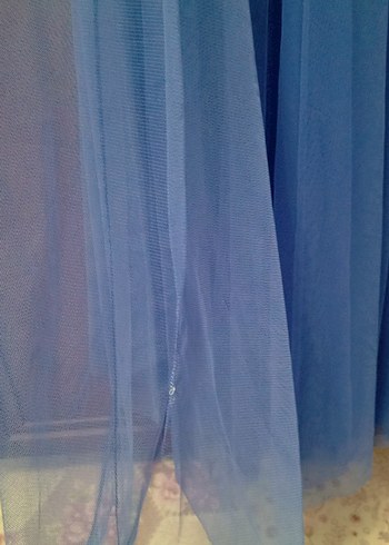 Mavi Drapeli Uzun Kollu Abiye Elbise - Görsel 3