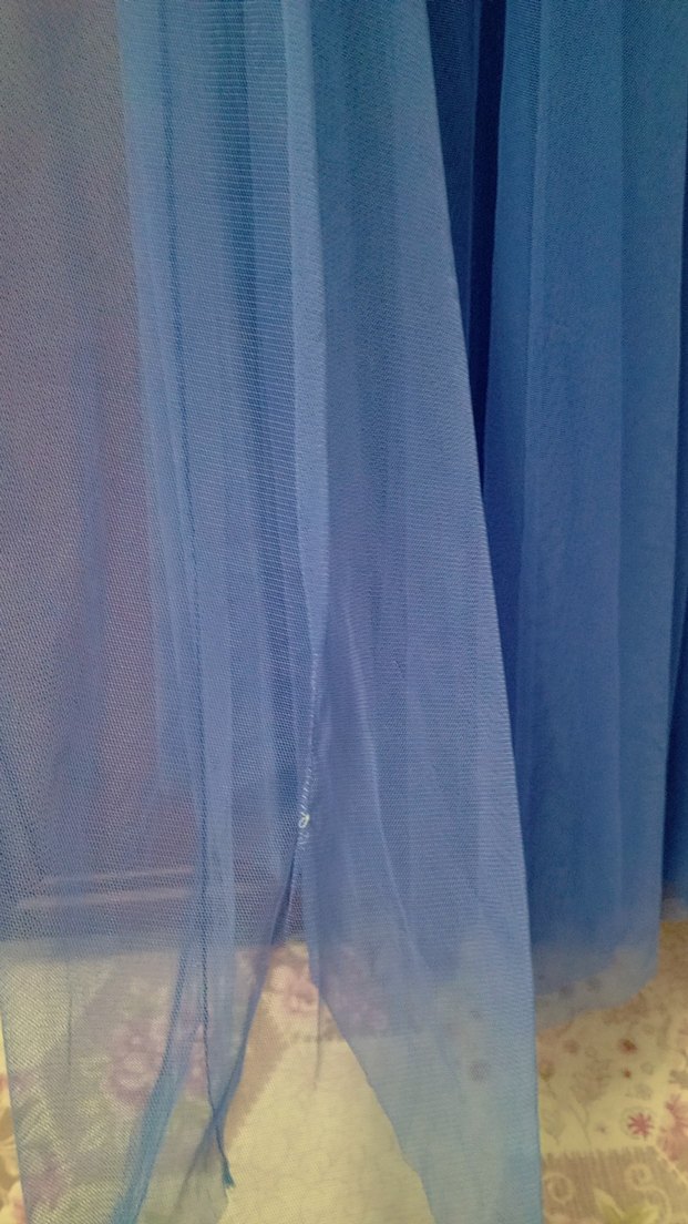 Mavi Drapeli Uzun Kollu Abiye Elbise - Görsel 3